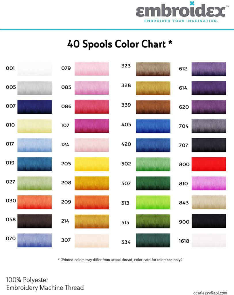 40 Spools Color Chart