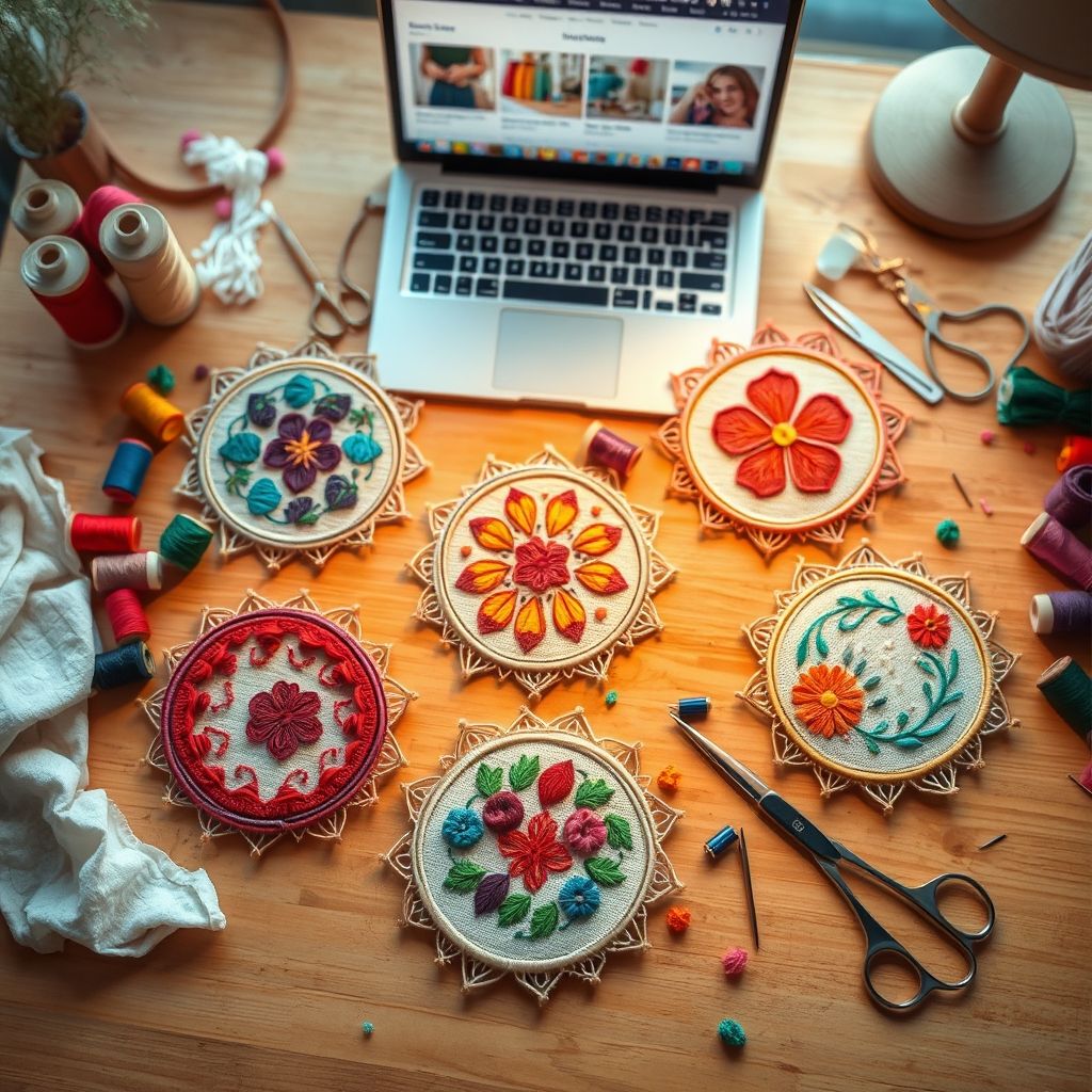 The Art of Embroidery Transferred to Coasters