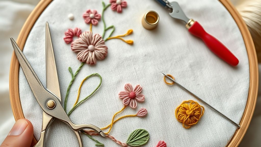 Back-of-embroidering finishing: hand and tool fixes